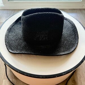 lack of color black raffia straw cowboy cowgirl western summer beach hat medium